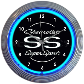 Chevrolet Ss Super Sport Blue Neon Clock 15"w x 15"h x 3"d, 8CHVSS
