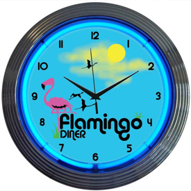 Flamingo Diner Neon Clock 15" X 15" X 3", AGS-8FLAMX