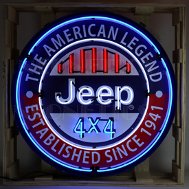 Jeep Round Neon Sign In 36" Steel Can, 9JEEPA