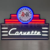 Art Deco Marquee Corvette Led Flex-Neon Sign In Steel Can, 29ADCOR