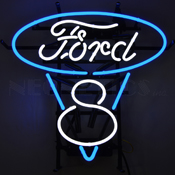 Ford V8 Blue And White Neon Sign, 5FV8BW