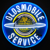 Oldsmobile Service Neon Sign With Silkscreen Backing 24 X 24 X 4, AGS-5OLDBK