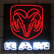 Ram Red Neon Sign With Backing, 5RAMBK
