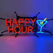 Happy Hour Premium Junior Neon Sign On Grid, 5SMLHH