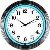 Chrome Teal Water Blue Neon Clock, 8CHRTL