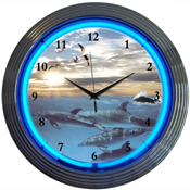 Dolphins At Sea Neon Clock 15