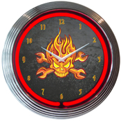 Mechanic Fire Skull And Wrenches Neon Clock, 8MFIRE