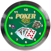 Poker Green Neon Clock 15