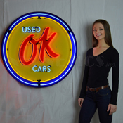 Gm Ok Used Cars 36 Inch Neon Sign In Metal Can, 9CHVOK