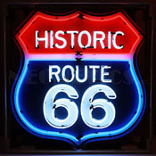Historic Route 66 Neon Sign In Shaped Steel Can, 9RT66C