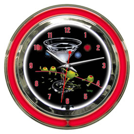 Michael Godard Dirty Martini Neon Clock 14", GODNC14-03