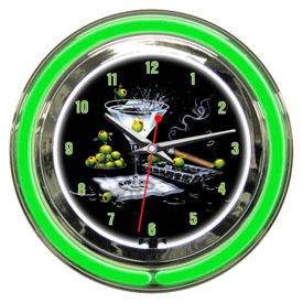 Michael Godard Olive Party Neon Clock 14", GODNC14-12