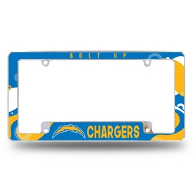 Rico Industries NFL Football Los Angeles Chargers Wave 12" x 6" Chrome All Over Automotive License Plate Frame, AFC3440B