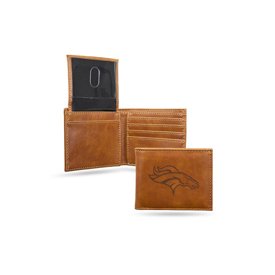 Broncos Laser Engraved Brown Billfold Wallet, LEBIL1601BR