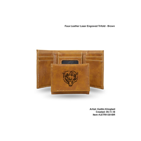 Bears Brown Faux Leather Laser Engraved Trifold With Black Logo, LETRI1201BR