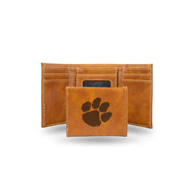 Clemson Laser Engraved Brown Trifold Wallet, LETRI120201BR
