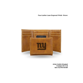 Giants - Ny Brown Faux Leather Laser Engraved Trifold With Black Logo, LETRI1401BR