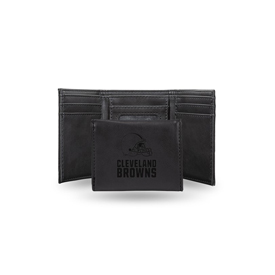 Browns Laser Engraved Black Trifold Wallet, LETRI2801BK