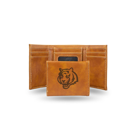 Bengals Laser Engraved Brown Trifold Wallet, LETRI3201BR