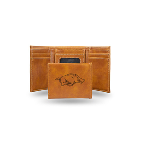 Arkansas University Laser Engraved Brown Trifold Wallet, LETRI360101BR