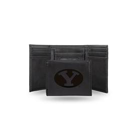 Byu Laser Engraved Black Trifold Wallet, LETRI510201BK