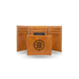 Bruins  Laser Engraved Brown Trifold Wallet, LETRI7301BR