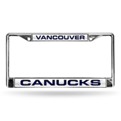 Canucks Laser Chrome Frame - White Background With Navy Letters, FCL8802