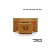 Bears Brown Faux Leather Laser Engraved Trifold With Black Logo, LETRI1201BR