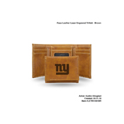 Giants - Ny Brown Faux Leather Laser Engraved Trifold With Black Logo, LETRI1401BR