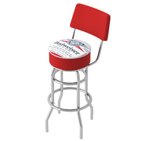 Budweiser Chrome Padded Swivel Bar Stool With Swivel - Label Design, AB1100-LBL