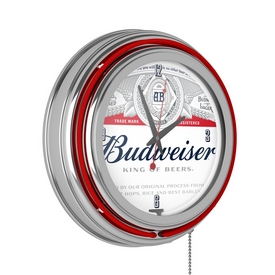 Budweiser Chrome Double Rung Neon Clock - Label Design, AB1400-LBL