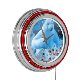 Coca-Cola Neon Clock - Polar Bears with Coke Bottle & Cubs, coke-1400-PB4