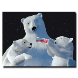 Coke Polar Bear with Cubs and Coke Bottle - 18 x 24 Inches, cokePB1-c1824gg