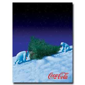 Coke Polar Bears with Christmas Tree - 18 x 24 Inches, cokePB2-c1824gg