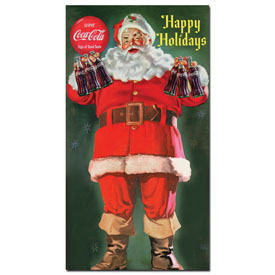 Coke Santa Holding 6 pack of Coca Cola 13 x 24 Inches, cokeSanta1-c1324gg