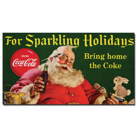 Coke Santa w/ Rabbit For Sparkeling Holidays -13 x 24 Inches, cokeSanta4-c13x24gg