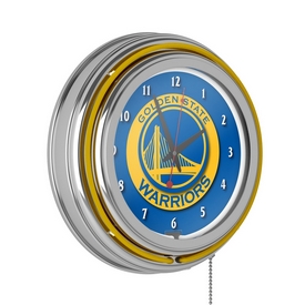 Golden State Warriors NBA Chrome Double Ring Neon Clock, NBA1400-GSW