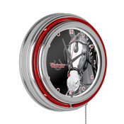 Budweiser Chrome Double Rung Neon Clock - Clydesdale Black, AB1400-CLY-B