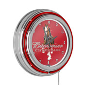 Budweiser Chrome Double Rung Neon Clock - Clydesdale Red, AB1400-CLY-R