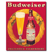 Budweiser Vintage Ad Bottle & Glass Red Canvas 18x22 Inch, AB195-C1822GG