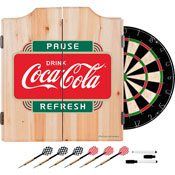 Coca Cola Dart Cabinet Set with Darts and Board - Pause Refresh, COKE7010-PR