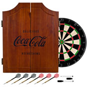 Coca Cola Wood Dart Cabinet Set - Engraved Logo, Coke-7000-V3-E