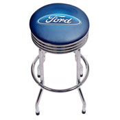 Ford Chrome Ribbed Bar Stool - Ford Oval Logo, FD1005