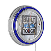 Ford Chrome Double Rung Neon Clock - Built Ford Tough, FD1400-BFT