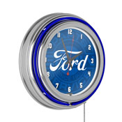 Ford Chrome Double Rung Neon Clock - Ford Genuine Parts, FD1400-FGP
