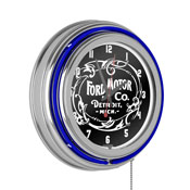 Ford Chrome Double Rung Neon Clock - Vintage 1903 Ford Motor Co., FD1400-FM03
