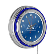 Ford Chrome Double Rung Neon Clock - The Universal Car, FD1400-UC