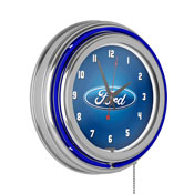 Ford Chrome Double Rung Neon Clock - Ford Oval, FD1400