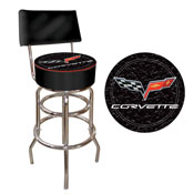 Corvette C6 Padded Bar Stool with Back - Black on Black, GM1100B-c6-COR