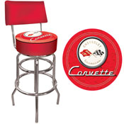 Corvette C1 Padded Bar Stool with Back - Red on Red, GM1100R-c1-COR